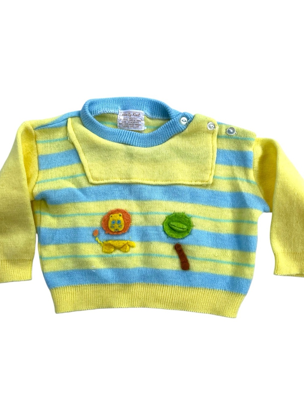 Vintage Yellow & Blue Striped Baby Sweater 18Months